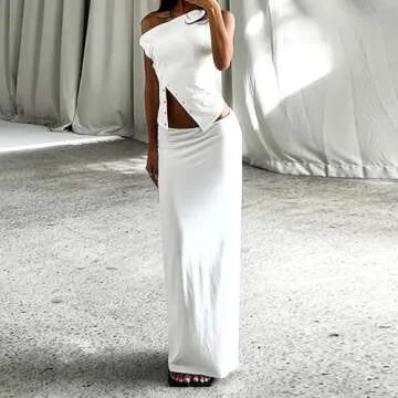 SAFRISIOR Women One Shoulder Button Sexy Crop Top Solid Sleeveless Off Shoulder Asymmetric Crop Tank Top Vest Tee Shirt White