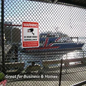 Sheenwang 4-Pack Private Property No Trespassing Sign, Video Surveillance Signs Outdoor, UV Printed .040 Mil Rust Free Aluminum 10 x 7 in, Security Camera Sign for Home, Business, Driveway Alert, CCTV