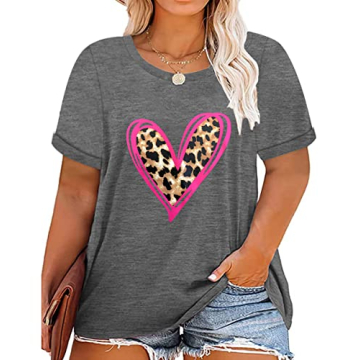 Rietra Plus Size Tunic for Women Leopard Summer Oversized Tops for Ladies Heart Print Round Neck Tsh...