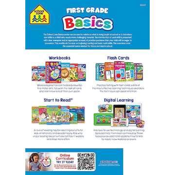 School Zone - First Grade Basics Workbook - 96 Pages, Ages 5 and Up, 1st Grade, Phonics, Vowels, Beg...
