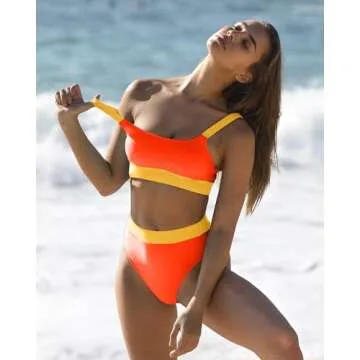 ZINPRETTY Women High Waisted Bikini Sets Color Block Swimsuits 2 Piece Bathing Suits Tummy Control S...