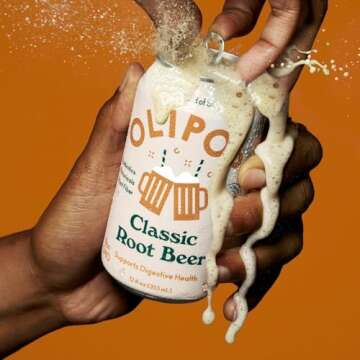 OLIPOP Prebiotic Soda Pop, Classic Root Beer, Pantry Pack Packed with Prebiotics, Fiber, and Botanicals, Gluten Free, Vegan, GMO Free, 12oz (12-Cans)