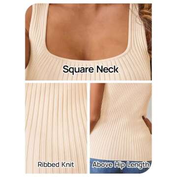 MEROKEETY Women's 2025 Ribbed Tank Tops Knit Square Neck Sleeveless Shirts Summer Casual Basic Tanks Beige S