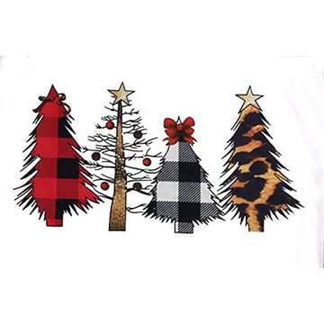 Leopard Christmas Tree Shirt Women Long Sleeve Plaid Graphic Print Leopard Christmas Sweatshirt Loose T-Shirt Xmas Top