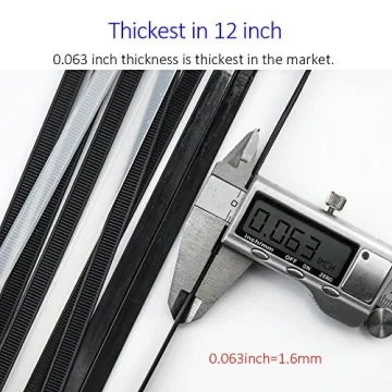 Cable Zip Ties Heavy Duty 12 Inch, Ultra Strong Plastic Wire Ties with 120 Pounds Tensile Strength, 100 Pieces, Nylon Tie Wraps with 0.3 Inch Width in Black & White, Indoor and Outdoor UV Resistant