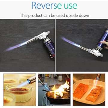 Butane Torch Kitchen Blow Lighter - Culinary Torches Chef Cooking Professional Adjustable Flame with Reverse Use for Creme, Brulee, BBQ, Baking, Jewelry by FunOwlet (Butane Fuel Not Included)