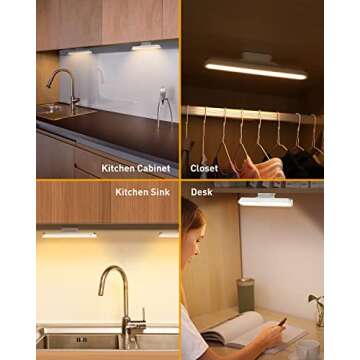 Baseus 42LED Wireless Under Cabinet Lighting, Magnetic Closet Light, Dimmable, Touch Control, Adjustable Color Temperature/Brightness, Rechargeable USB-C Powered Kitchen Cabinet Lighting