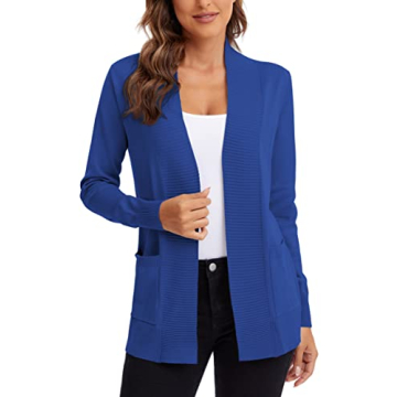 Urban CoCo Women's Lightweight Open Front Knit Cardigan Sweater Long Sleeve with Pocket (Royal Blue,...