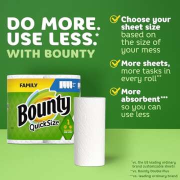 Bounty Quick-Size Paper Towels, White, 12 Family Rolls = 30 Regular Rolls