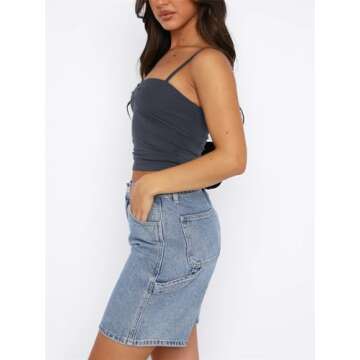 ForeFair Women Y2K Sweetheart Neck Sleeveless Crop Tank Tops Backless Spaghetti Strap Pleated Bustier Camis Going Out Top(XS,Dark Grey)