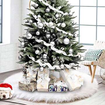 CHICHIC 48 inch Christmas Tree Skirt Faux Fur Xmas Tree Skirt Christmas Decorations Holiday Tree Orn...