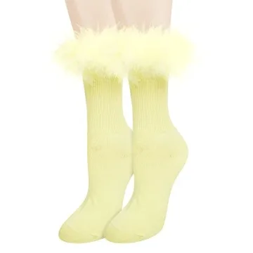 Suluia Funny Ruffle Anklet Socks with Feather Trim for Women
