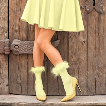 Suluia Funny Ruffle Anklet Socks with Feather Trim for Women