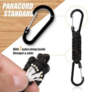 Ferraycle 5 Pieces Paracord Keychain Braided Paracord Lanyard Clips for Camping Hiking Clip Water Bo...