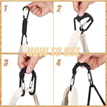 Ferraycle 5 Pieces Paracord Keychain Braided Paracord Lanyard Clips for Camping Hiking Clip Water Bottle Keys Backpack Tools (Black)