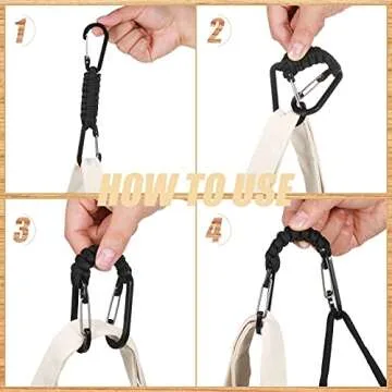 Ferraycle 5 Pieces Paracord Keychain Braided Paracord Lanyard Clips for Camping Hiking Clip Water Bottle Keys Backpack Tools (Black)