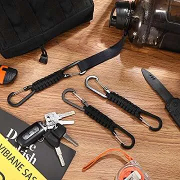 Ferraycle 5 Pieces Paracord Keychain Braided Paracord Lanyard Clips for Camping Hiking Clip Water Bottle Keys Backpack Tools (Black)