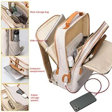 NOBLEMAN Best Laptop Backpack for Women, Professional Adult Office Commuter Womens Computer Backpack, Luxury Lightweight Carry on Travel Personal Item Bag For Airlines Fits 16 Laptop (Beige Plus)