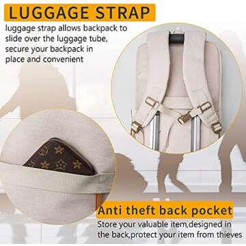 NOBLEMAN Best Laptop Backpack for Women, Professional Adult Office Commuter Womens Computer Backpack, Luxury Lightweight Carry on Travel Personal Item Bag For Airlines Fits 16 Laptop (Beige Plus)