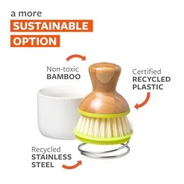 Sustainable Bamboo Dish Brush & Ceramic Soap Dispenser Set