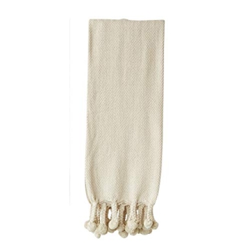 Creative Co-Op Cream Cotton Pom Throw for Cozy Decor