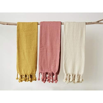 Creative Co-Op Cream Cotton Pom Throw for Cozy Decor