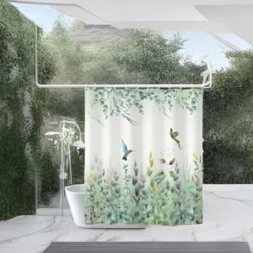 Niidder Green Leaf Shower Curtain, Emerald Bird Mint Green Shower Curtain -72 "W x 72" L with 12 Hooks, Weighted Hem Shower Curtain, Waterproof Bathroom Shower Curtain, Hummingbird Shower Curtain