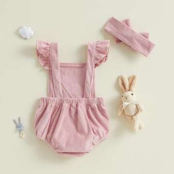 YINGISFITM My First Easter Baby Girl Outfit Newborn Fly Sleeve Bunny Onesie Baby Bubble Romper Infant Cute Easter Clothes (Bunny- Pink, 6-12 Months)