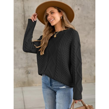 Oversized Crewneck Cable Knit Sweater for Women