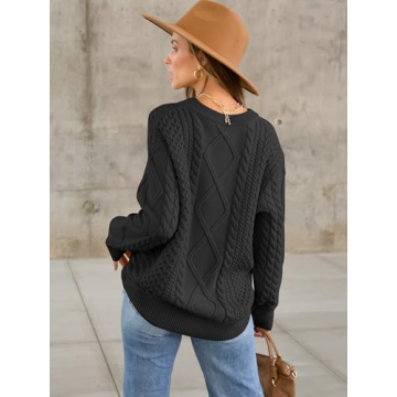Oversized Crewneck Cable Knit Sweater for Women
