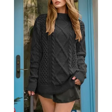 Oversized Crewneck Cable Knit Sweater for Women