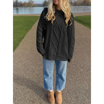 Oversized Crewneck Cable Knit Sweater for Women