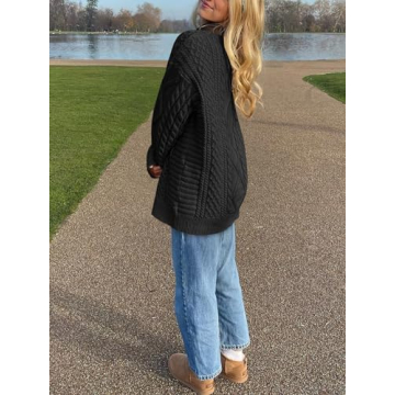 Oversized Crewneck Cable Knit Sweater for Women