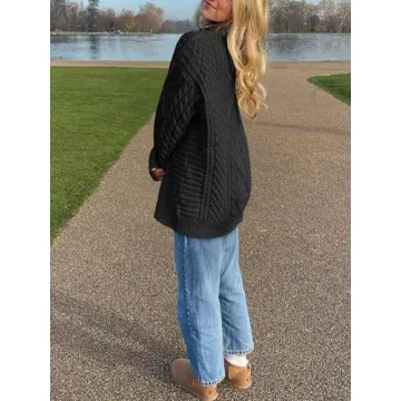 Oversized Crewneck Cable Knit Sweater for Women