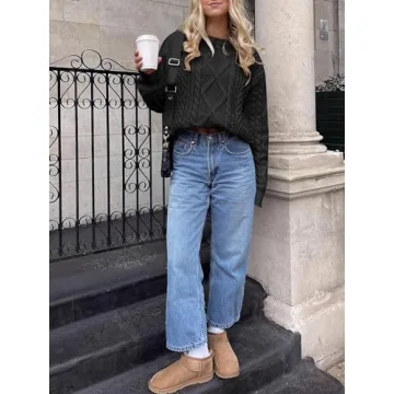 Oversized Crewneck Cable Knit Sweater for Women