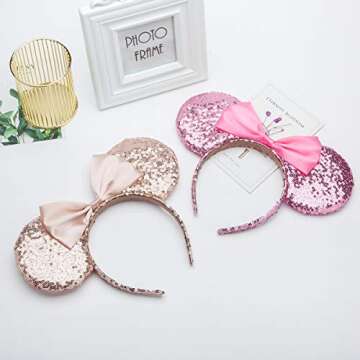 Sequin Mouse Ears headband,2pcs Sequin Headband Glitter Hairband for Baby Shower Headwear Halloween Theme Party Decorations