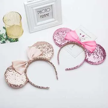 Sequin Mouse Ears headband,2pcs Sequin Headband Glitter Hairband for Baby Shower Headwear Halloween Theme Party Decorations