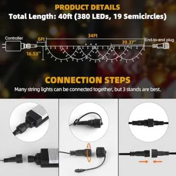 MZD8391 40FT 380 LED Christmas Lights Outdoor Indoor, Waterproof Christmas Icicle Lights, END to END Connect, Christmas String Lights for Christmas Decorations (Warm White & Multicolor)