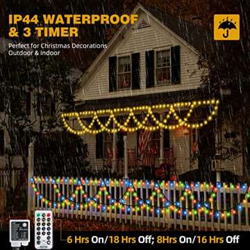 MZD8391 40FT 380 LED Christmas Lights Outdoor Indoor, Waterproof Christmas Icicle Lights, END to END Connect, Christmas String Lights for Christmas Decorations (Warm White & Multicolor)