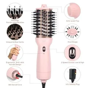 Travel Hair Dryer Brush - Dual Voltage & Versatile Styling Tool