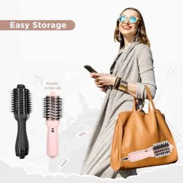Travel Hair Dryer Brush - Dual Voltage & Versatile Styling Tool
