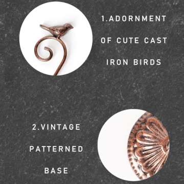 POXOHO Propagated Plant Vase, Glass Planters for Indoor Plants, with Metal Frame Vintage Pattern Iron Cast Bird, Gifts for Plant Lovers, for Indoor Desktop, Office, Home Decor