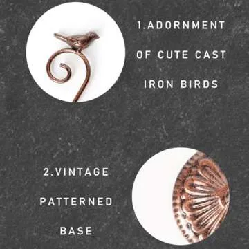 POXOHO Propagated Plant Vase, Glass Planters for Indoor Plants, with Metal Frame Vintage Pattern Iron Cast Bird, Gifts for Plant Lovers, for Indoor Desktop, Office, Home Decor