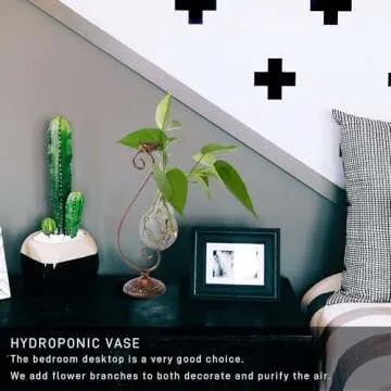 POXOHO Propagated Plant Vase, Glass Planters for Indoor Plants, with Metal Frame Vintage Pattern Iron Cast Bird, Gifts for Plant Lovers, for Indoor Desktop, Office, Home Decor