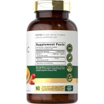 Carlyle Vitamin C 1000mg | 300 Vegetarian Caplets | Ascorbic Acid with Wild Rose HIPS | High Strengt...