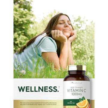 Carlyle Vitamin C 1000mg | 300 Vegetarian Caplets | Ascorbic Acid with Wild Rose HIPS | High Strength Formula | Non-GMO and Gluten Free Supplement