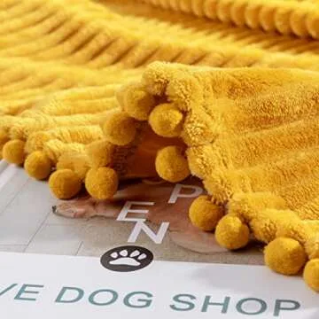 DISSA Fleece Blanket Twin Size – 60x80, Yellow - Soft, Plush, Fluffy, Fuzzy, Warm, Cozy – Perfect Throw for Couch, Bed, Sofa - with Pompom Fringe - Flannel Blanket