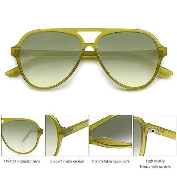 SOJOS Classic Polarized Aviator Sunglasses Womens Mens Retro Double Bridge Aviators SJ2201, Light Green/Gradient Green