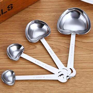 3 Sets Measuring Spoons Set Heart Shape Stainless Steel Measuring Spoons with Ring Holder for Dry or...