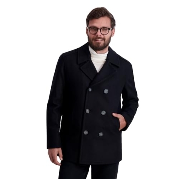 Nautica Men's Peacoat Wool Blend Double Breasted Winter Coat - X-Large, Black